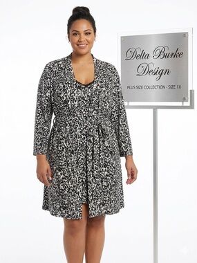 Delta Burke Animal Print Slip Gown & Robe Set 1X